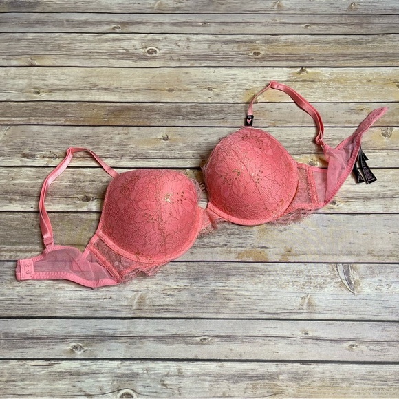 RARE COLOR Victoria’s Secret Pink Shimmer Very Sexy Lace Shimmer Push-Up Bra 36B